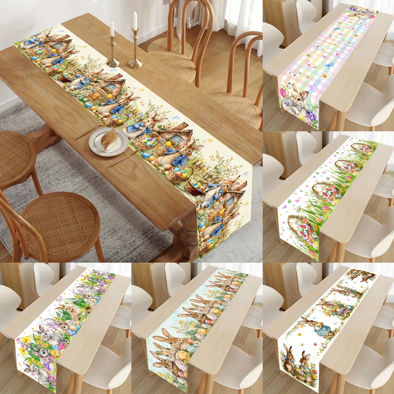 Springtime Vintage Easter Bunny & Floral Table Runner for Dining Table Decor