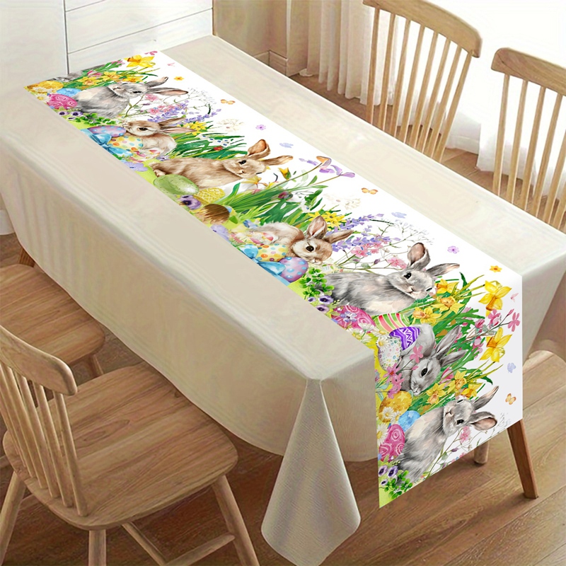 Springtime Vintage Easter Bunny & Floral Table Runner for Dining Table Decor
