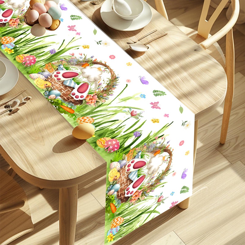 Springtime Vintage Easter Bunny & Floral Table Runner for Dining Table Decor