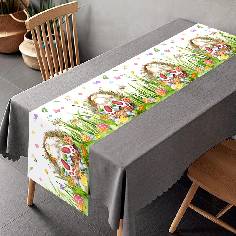 Springtime Vintage Easter Bunny & Floral Table Runner for Dining Table Decor