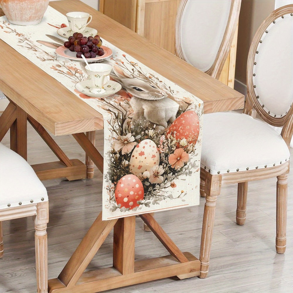 Spring Bunny Egg Floral Table Runner Easter Table Decor Linen For Dining 3