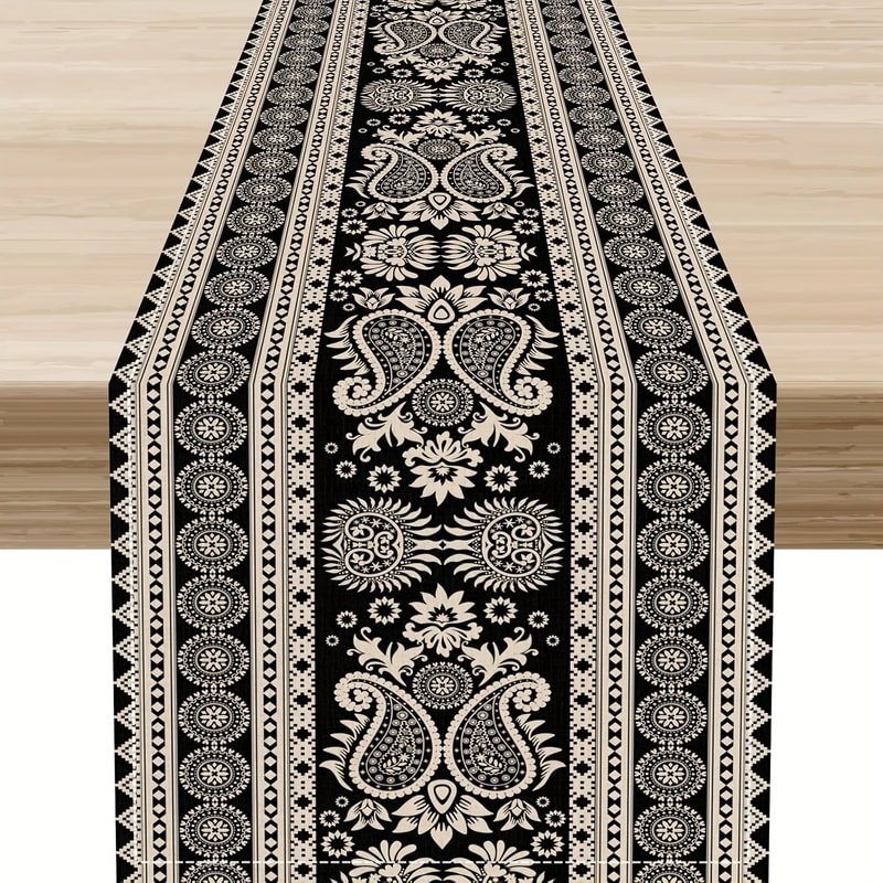 Elegant Vintage Paisley Table Runner Linen Table Decor For Kitchen Birthday 0