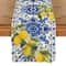 Mediterranean Lemon Blue Tile Linen Table Runner Summer Dining Decor 0