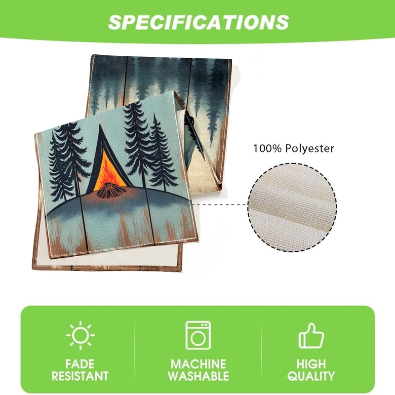 Camping Table Runner With RV Mountain Campfire Pattern Outdoor Decor 4