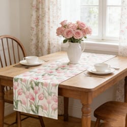 spring tulip watercolor table runner elegant floral table decor for dining & kitchen