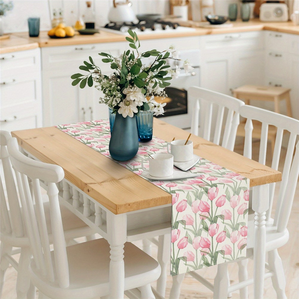 Spring Tulip Watercolor Table Runner Elegant Floral Table Decor for Dining & Kitchen