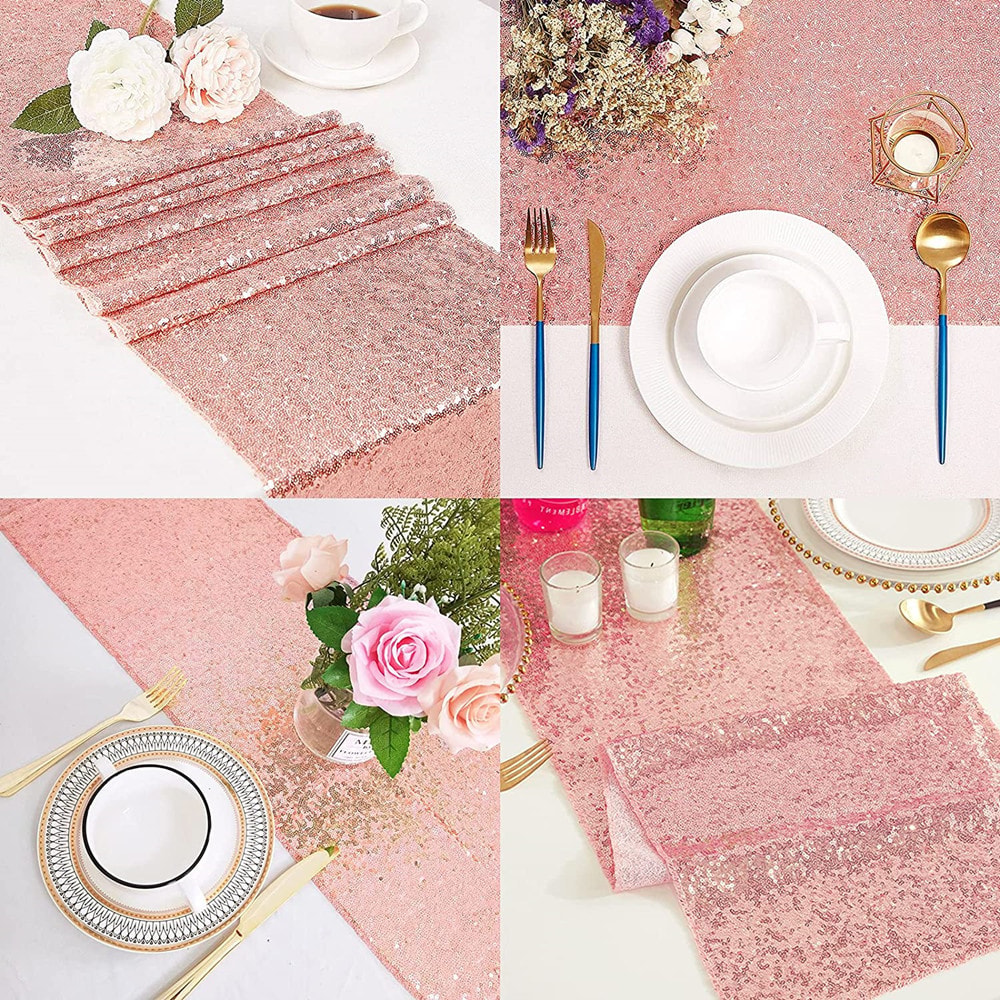 Luxury Glitter Sequin Table Runner For Weddings Parties Gold Silver Rose 0