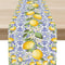 Blue Lemon Tiles Linen Table Runner Summer Fruit & Floral Dining Decor