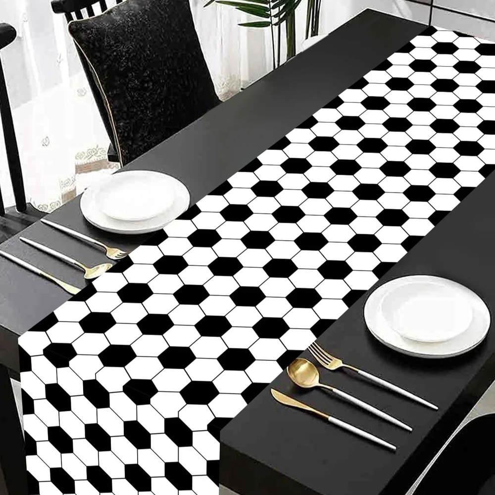 Premium Black White Checkered Table Runner For Soccer Parties 0