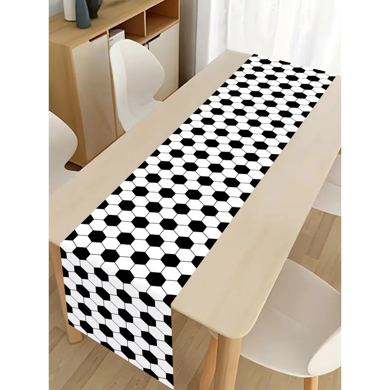 Premium Black White Checkered Table Runner For Soccer Parties 3