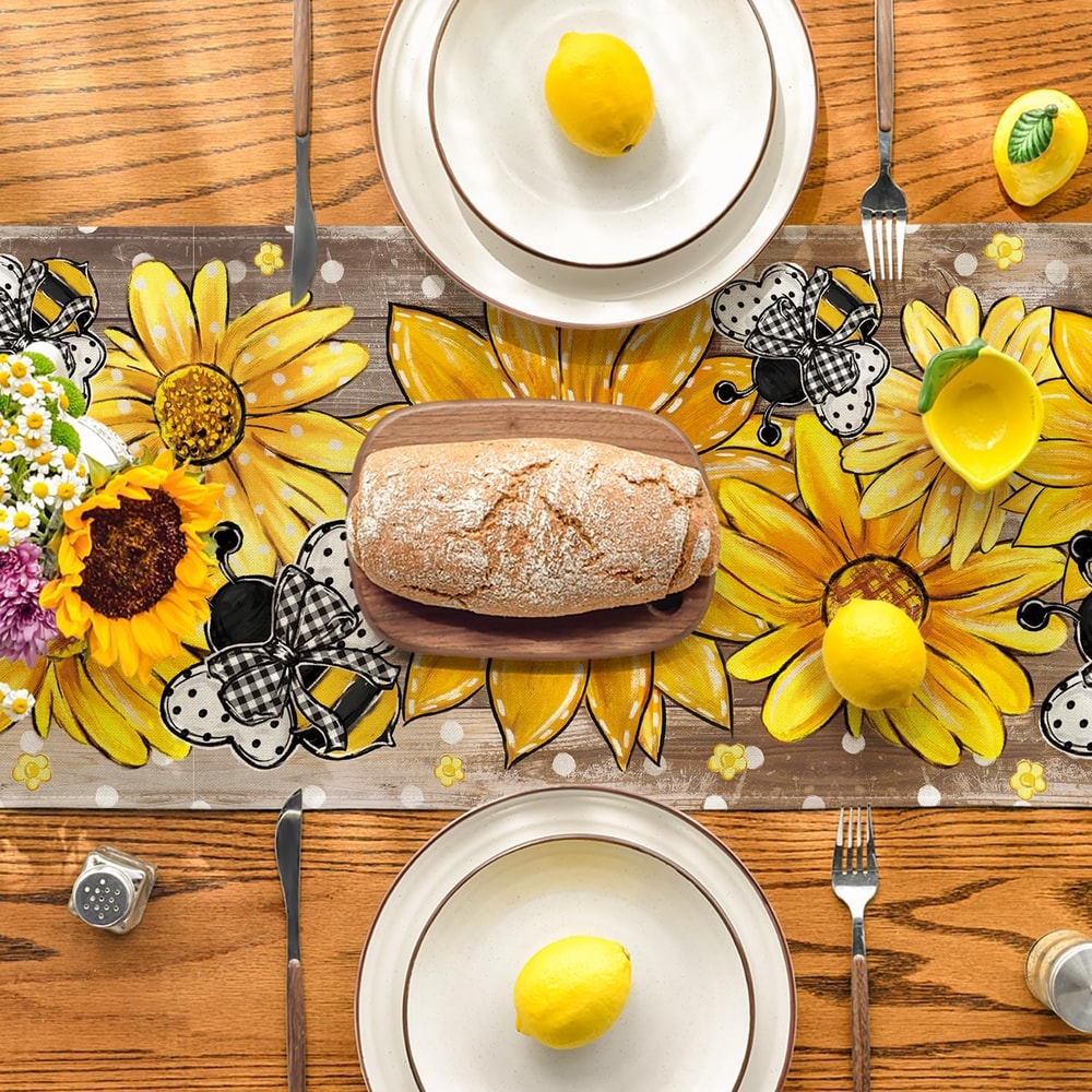 Sunflower Linen Table Runner For Kitchen Dining Summer Table Runner Decor 2