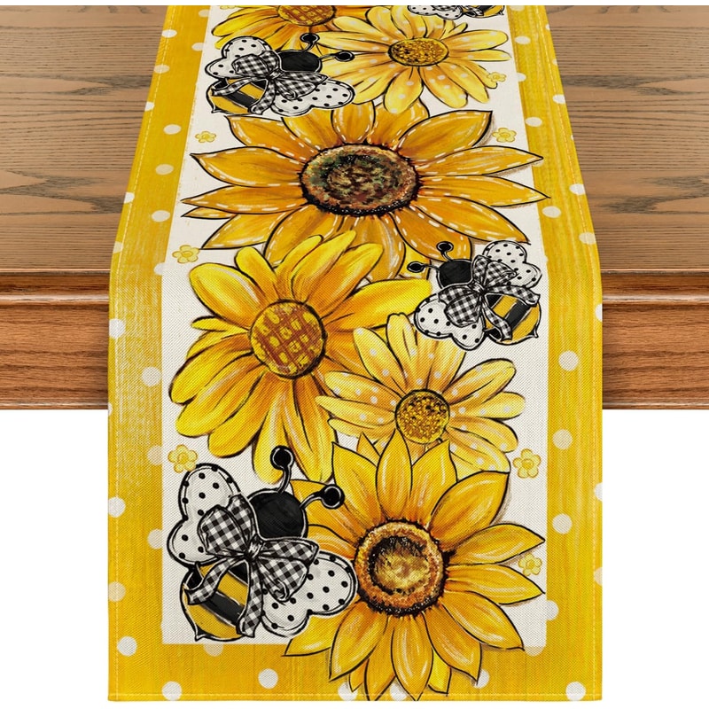 Sunflower Linen Table Runner For Kitchen Dining Summer Table Runner Decor 4