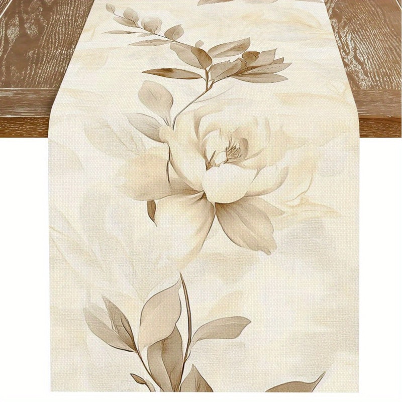 Elegant Beige Brown Floral Table Runner For Luxury Dining Decor 1