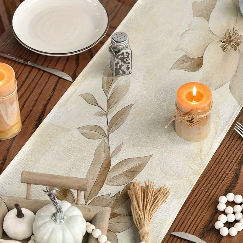 Elegant Beige Brown Floral Table Runner For Luxury Dining Decor 3