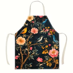 vintage floral bird print linen apron for women stylish cooking & baking essential