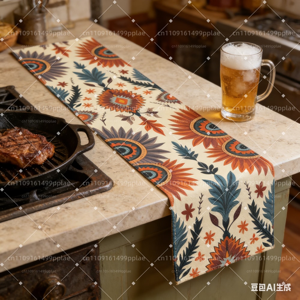 Bohemian Sunflower Table Runner Ethnic Farmhouse Table Decor 1