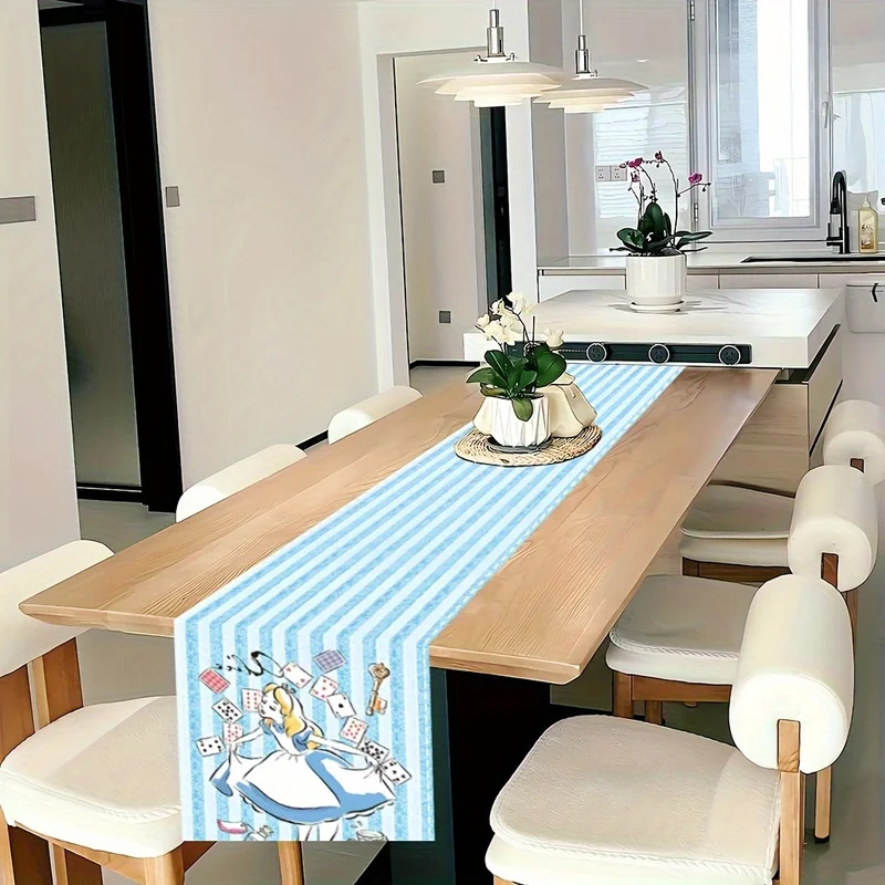 Alice In Wonderland Table Runner Magical Rabbit Poker Print For Kitchen Dining 1