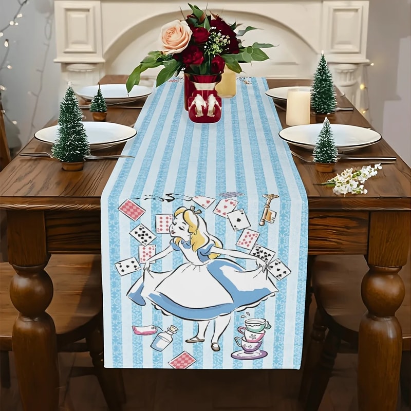 Alice In Wonderland Table Runner Magical Rabbit Poker Print For Kitchen Dining 4