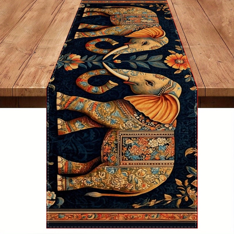 Elephant Bohemian Table Runner For Dining Table Premium Polyester Table Runner Decor 0