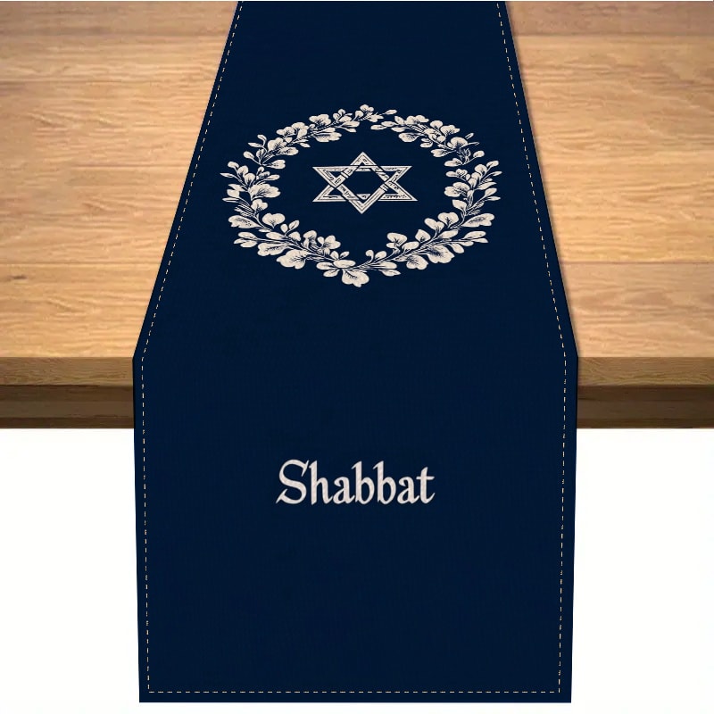 Premium Navy White Jewish Tablecloth With Star Of David Elegant Shabbat Holiday Dining Linen 0