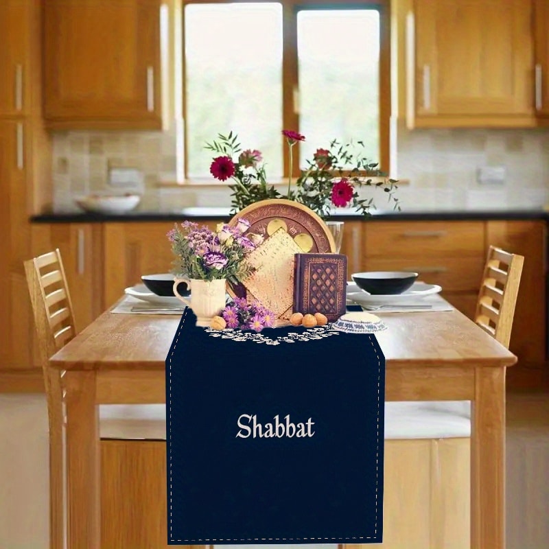Premium Navy White Jewish Tablecloth With Star Of David Elegant Shabbat Holiday Dining Linen 4