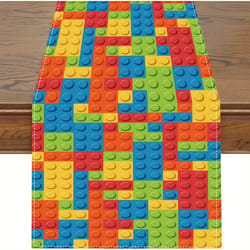 colorful building block table runner for kids party & family dining decor