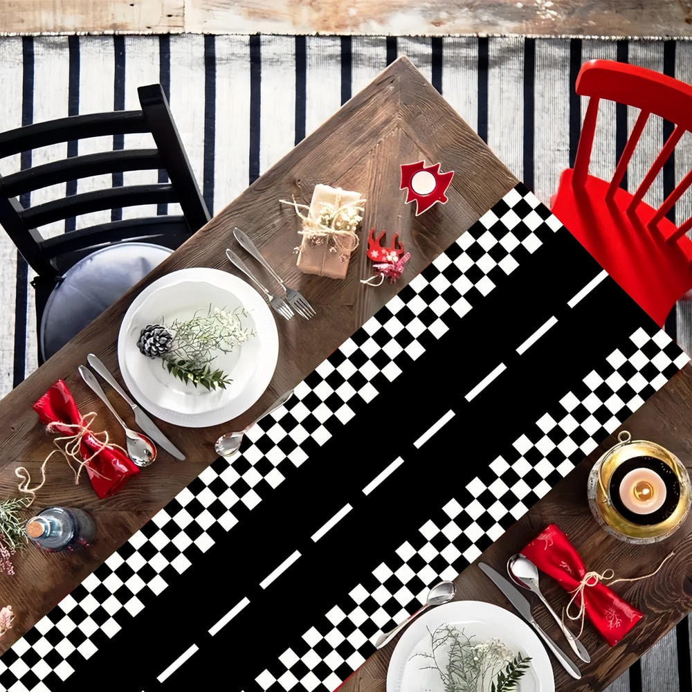 Racetrack Linen Table Runner Race Track Table Runner for Holiday & Kitchen Party Decor