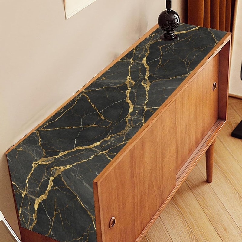 Elegant Black Gold Marble Linen Table Runner Reusable Dining Holiday Decor 3