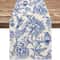 Elegant Blue White Linen Table Runner Bird & Flower Vintage Floral Decor for Holiday Wedding & Dining