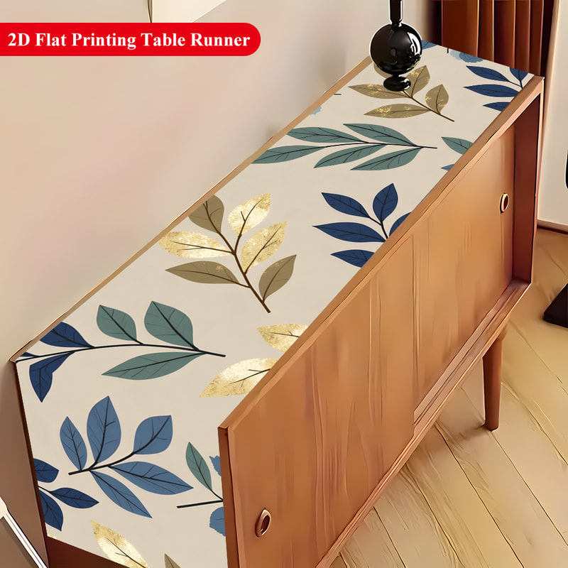Elegant Gold Blue Leaf Decorative Dining Table Runner Premium Polyester For Wedding Home 2