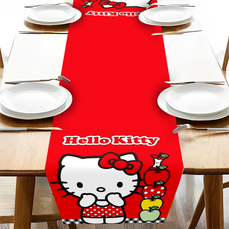 Kawaii Hello Kitty Table Runner Red Festive Party Holiday Table Decor 0
