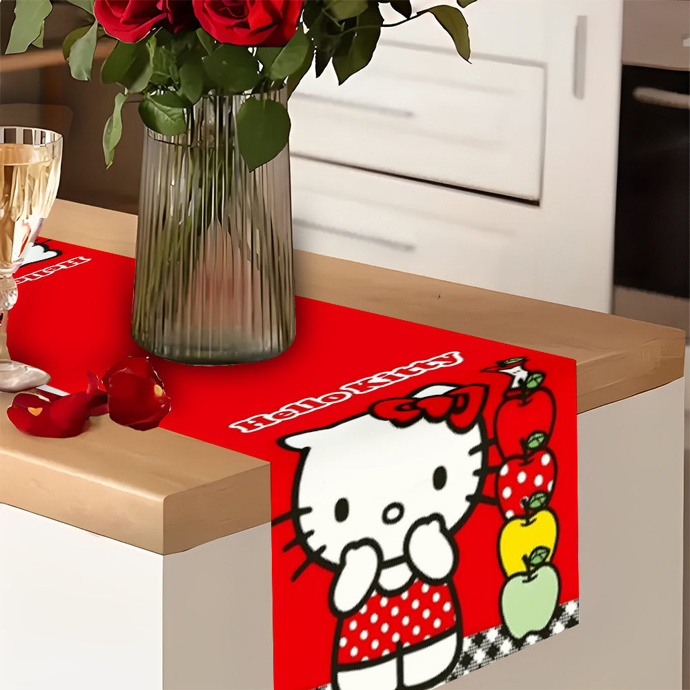 Kawaii Hello Kitty Table Runner Red Festive Party Holiday Table Decor 2