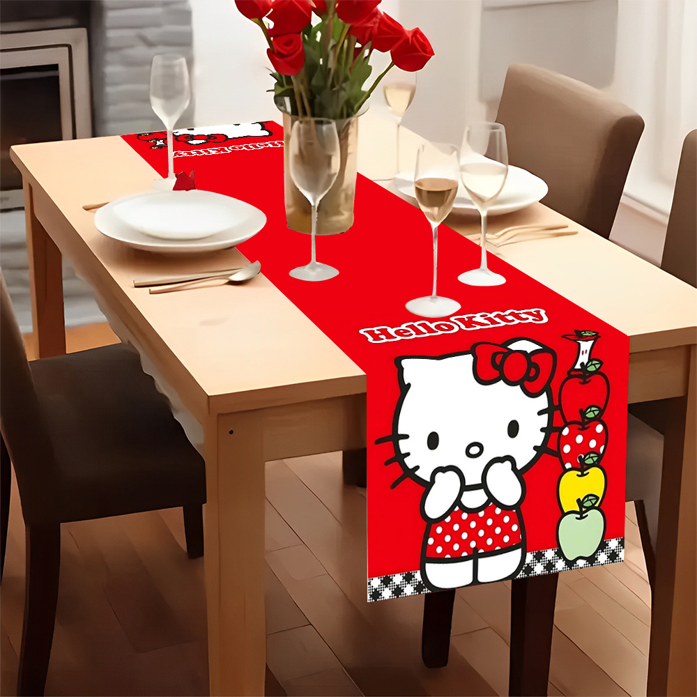 Kawaii Hello Kitty Table Runner Red Festive Party Holiday Table Decor 3