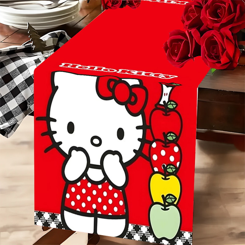Kawaii Hello Kitty Table Runner Red Festive Party Holiday Table Decor 4