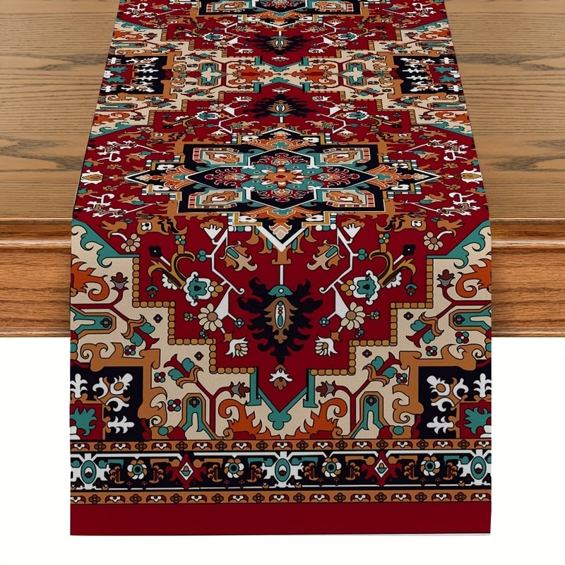Rustic Persian Farmhouse Linen Table Runner for Dining & Holiday Decor