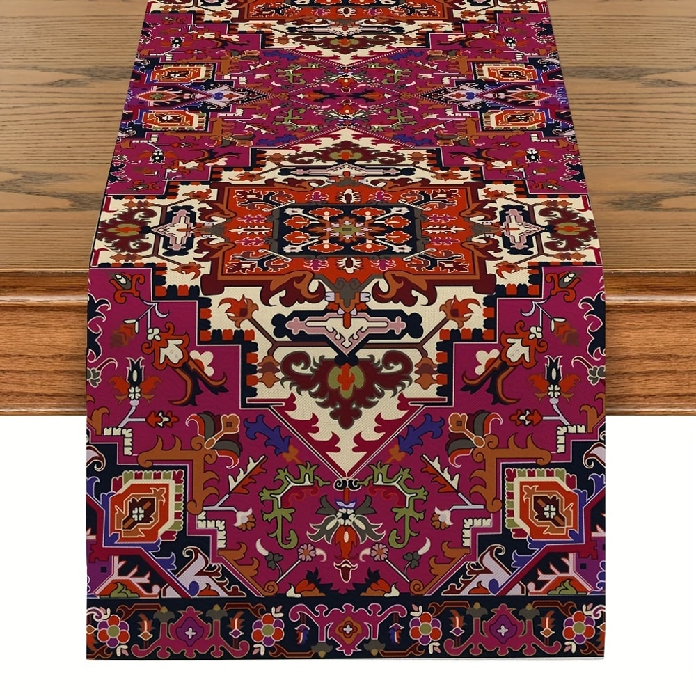 Rustic Persian Farmhouse Linen Table Runner for Dining & Holiday Decor