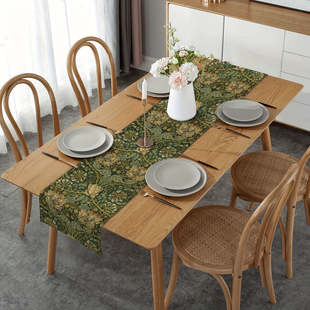 Vintage Linen Floral Table Runner Elegant Farmhouse Table Decor