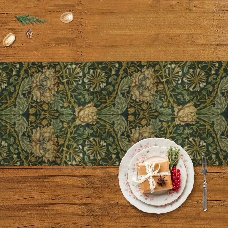 Vintage Linen Floral Table Runner Elegant Farmhouse Table Decor