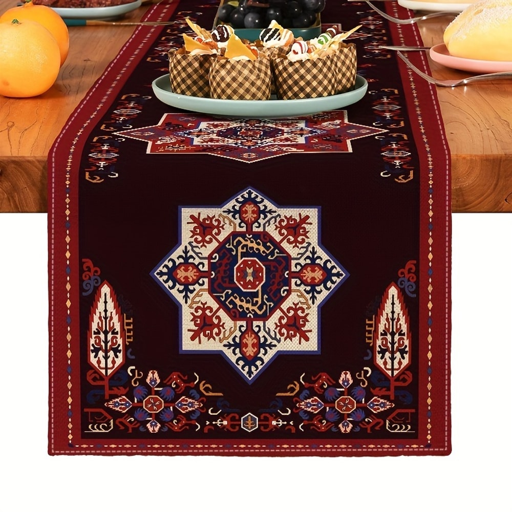 Bohemia Persian Style Linen Table Runner Farmhouse Wedding & Holiday Table Decor