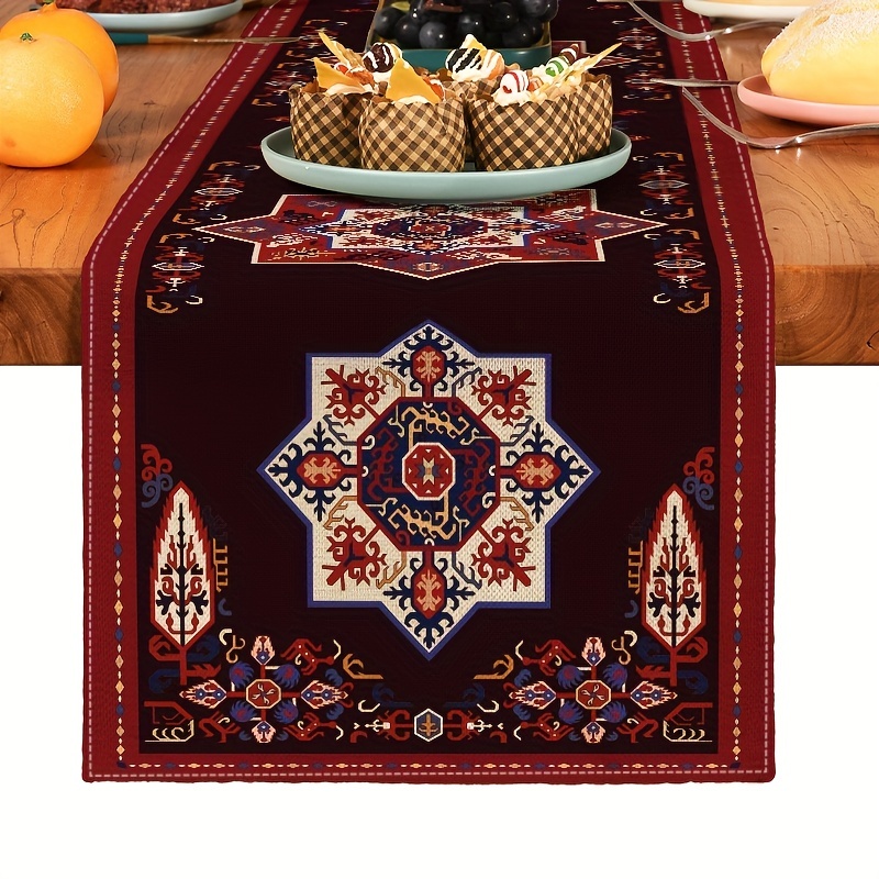 Bohemia Persian Style Linen Table Runner Farmhouse Wedding & Holiday Table Decor