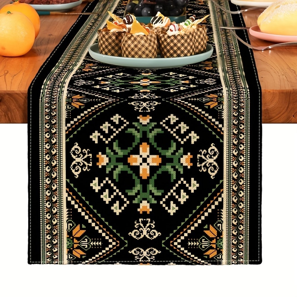 Bohemia Persian Style Linen Table Runner Farmhouse Wedding & Holiday Table Decor