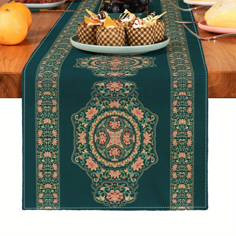 Bohemia Persian Style Linen Table Runner Farmhouse Wedding & Holiday Table Decor