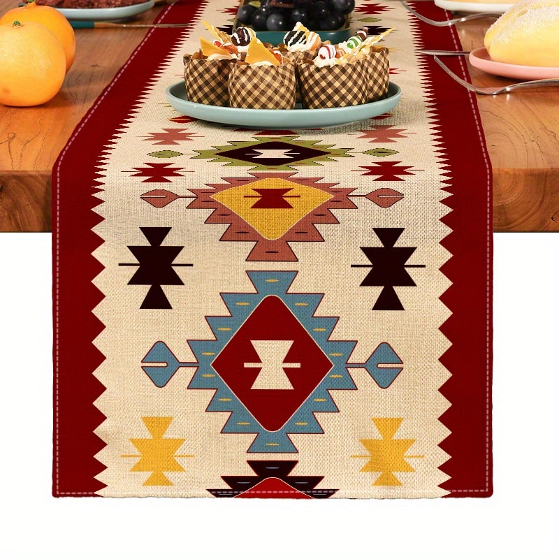 Bohemia Persian Style Linen Table Runner Farmhouse Wedding & Holiday Table Decor