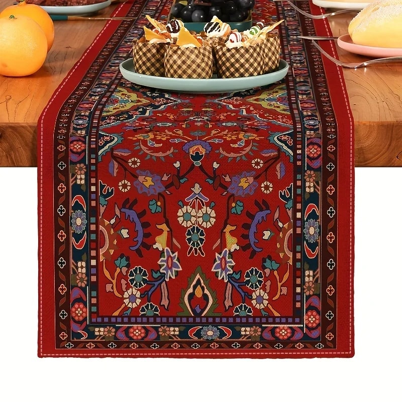 Bohemia Persian Style Linen Table Runner Farmhouse Wedding & Holiday Table Decor