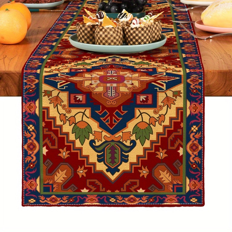 Bohemia Persian Style Linen Table Runner Farmhouse Wedding & Holiday Table Decor