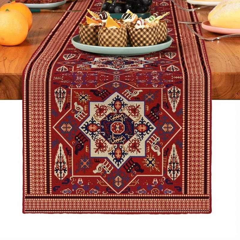 Bohemia Persian Style Linen Table Runner Farmhouse Wedding & Holiday Table Decor
