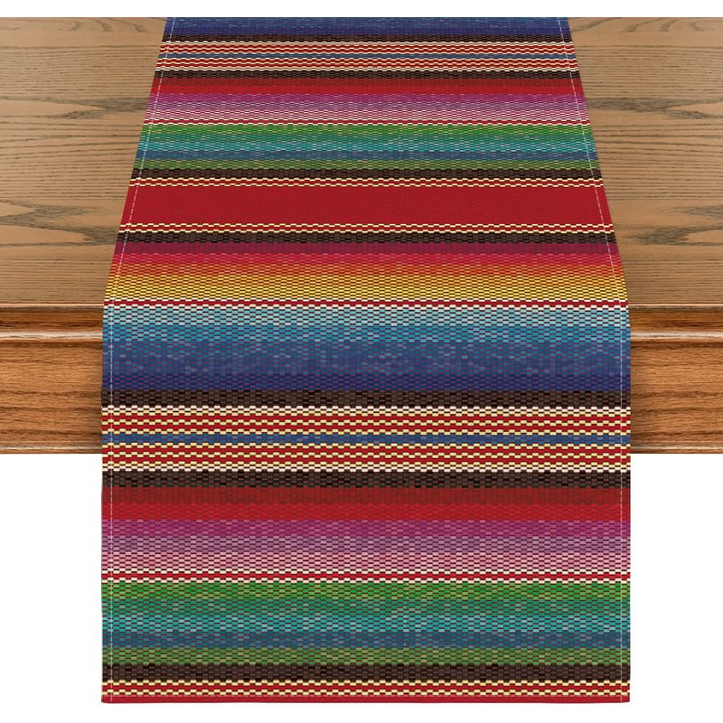Mexican Fiesta Serape Table Runner Colorful Stripes Linen Party Decor Table Runner For Dia De Los 0
