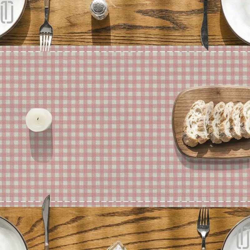 Pink White Gingham Table Runner For Dining Holiday Kitchen Table Decor 3