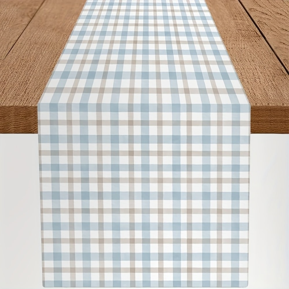 Elegant Blue White Plaid Linen Table Runner Classic Holiday Dining Room Decor 3