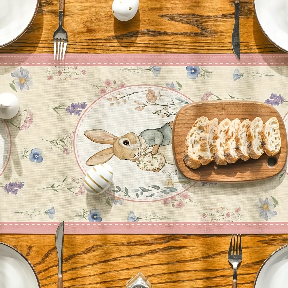 Spring Bunny Floral Easter Table Runner Seasonal Spring Table Decor For Kitchen Dining 3